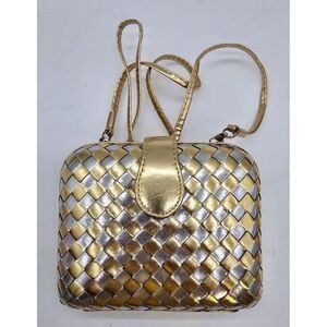 Woven Gold & Silver Metallic Crossbody Purse With Strap winter formal date night